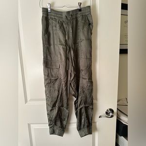 Aerie satin olive green cargo joggers
